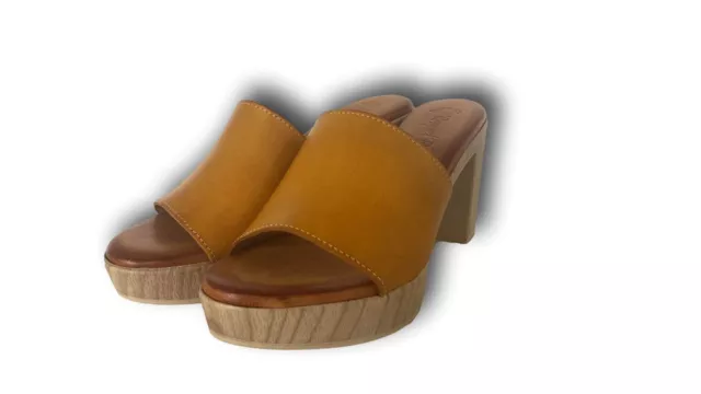 RAQUEL PEREZ Haiku Sandales Femmes Sabot Avec Talon Véritable Cuir Jaune 2