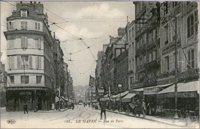 M07 / Dept 76 Top Cpa Le Havre La Rue De Paris Tres Tres Anime Commerces Bar Res