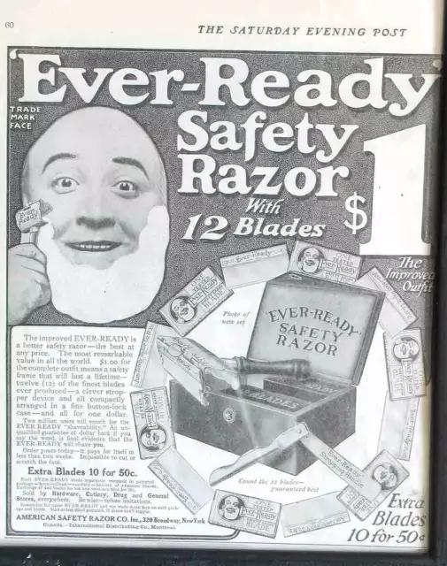 1909 Ever Ready Safety Razor Original Print Ad Saturday Evening Post FREE SH 2