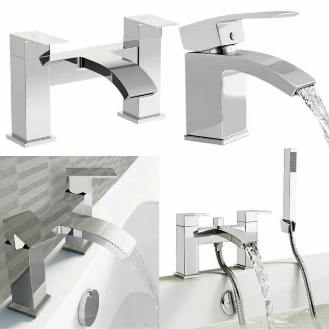 Waterfall Bathroom Taps Chrome Basin Mixer Bath Filler Shower Deck Tap Sets