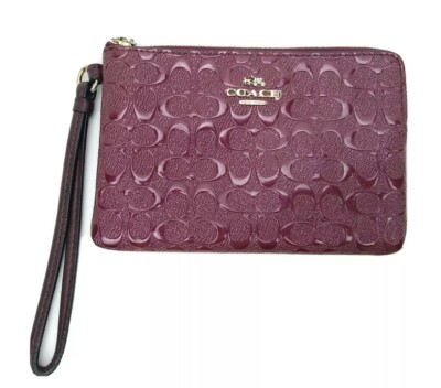 COACH DARCY LEATHER Corner Zip Wristlet Wallet True Red 6