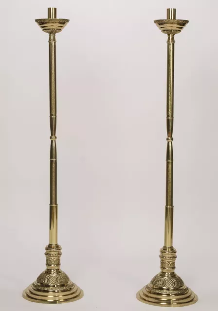 Pair of Brass Processional Church Candlesticks with base stands (#61SPAL)