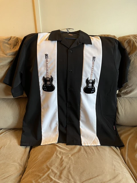 Vintage Gibson Tour Wear White and Black SG Shirt XL In Mint Condition!
