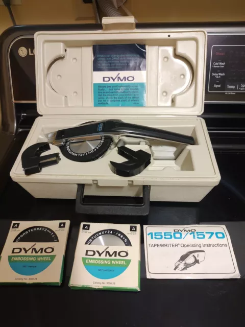 Vintage DYMO 1570 Tapewriter Label Maker Chrome - 3 Wheels & Case  USED ONCE