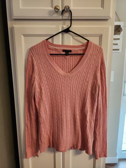 Tommy Hilfiger Masters Cable Knit Pink V-Neck Pullover Women's Large Sweater