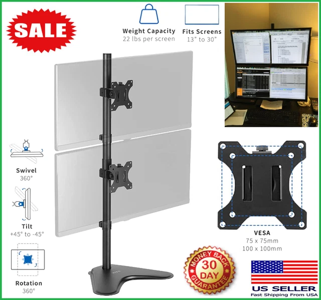 DUAL MONITOR DESK Stand LCD Mount Vertical Array Standing for Screens