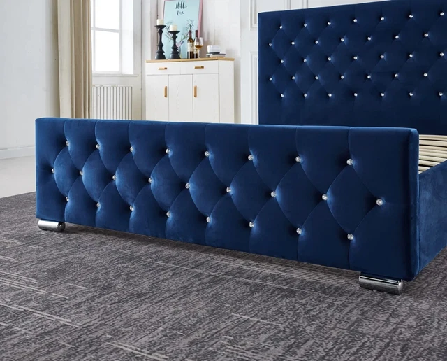 NEW FLORIDA BED Frame Diamante Plush Velvet Upholstered Gas Lift