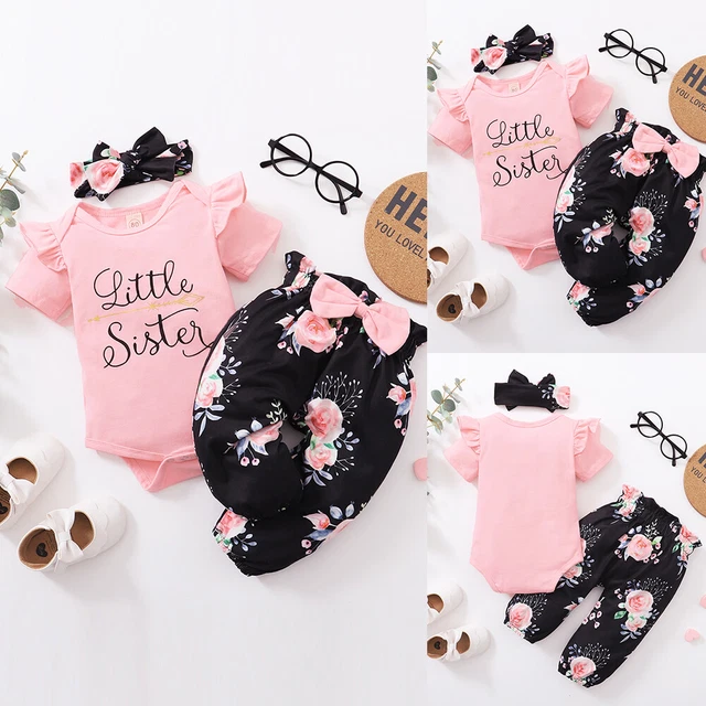 Neugeborenes Baby Mädchen Kurzarm Strampler Romper Blumen Hosen Stirnband Outfit
