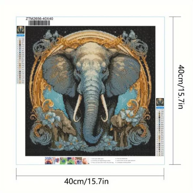 EXA 40x40 ELEPHANT Artificial DIY Full Round Diamonds Painting 5D Home Decor UK 3