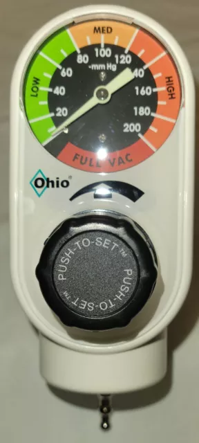 Ohio Medical Vacuum Regulator, Push To Set, Intermittent, PISA, 200mmHg Analog