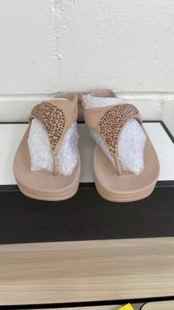 FitFlop Women's Skylar Crystal Toe-Thongs Sandal Shiny Rome Beach Summer size 8
