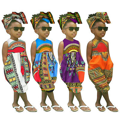 Toddler Kids Baby Girls African Dashiki Sleeveless Summer Romper Jumpsuit