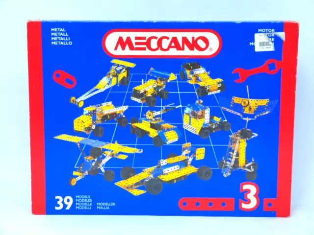 Meccano Set 3 Motor Metal Construction Kit - 39 Models - Unchecked - B78 P858