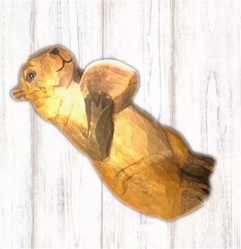 Sea Otter w Clam Wood Ocean Ornament Handmade NWT Hand Carved