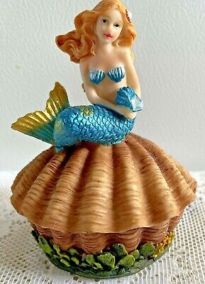 Mermaid Trinket Box Seashells Jewelry Boxes Coins Girls 5" Candy Rings New Resin