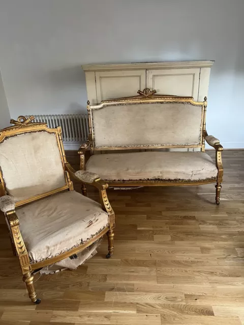 Majestic Gilt French Antique salon suite sofa Settee & state Room Chair Chateau