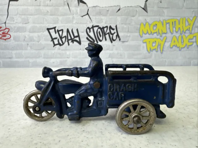 Vintage Hubley Cast Metal Crash Car/Motorcycle All Original