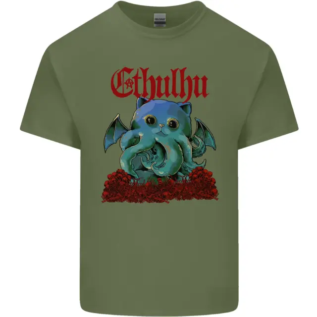 T-shirt top da uomo in cotone Cathulhu divertente gatto Cthulhu parodia Kraken 8