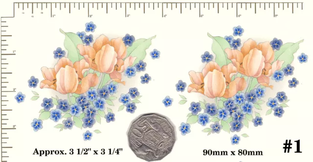 Ceramic decals. Peach and blue flowers. Floral. Waterslide PD823