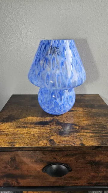 Murano Italy Art Glass Mushroom Vase /Candle Holder Blue Bubble BEAUTIFUL