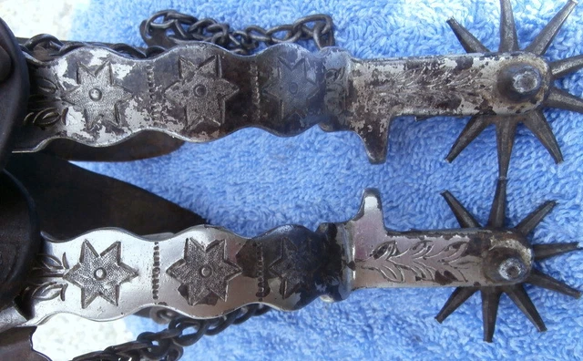 Antique Old Iron Star Pattern Horse Spurs Heel Chains & Straps Antique Old Iron Star Pattern Horse Spurs Heel Chains & Straps