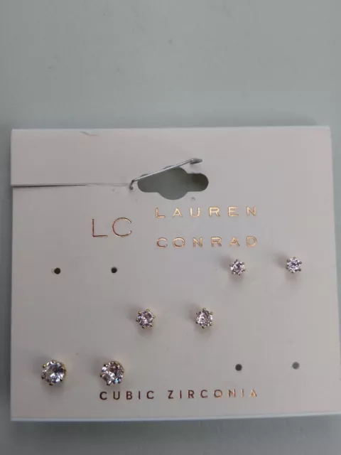 LC Lauren Conrad - 3 Pairs Stud Earrings - Gold Tone