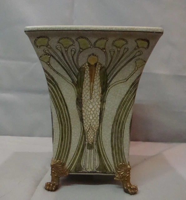 Florero Marabú Pájaro Art Deco Estilo Art Nouveau Estilo Porcelana Bronce 3