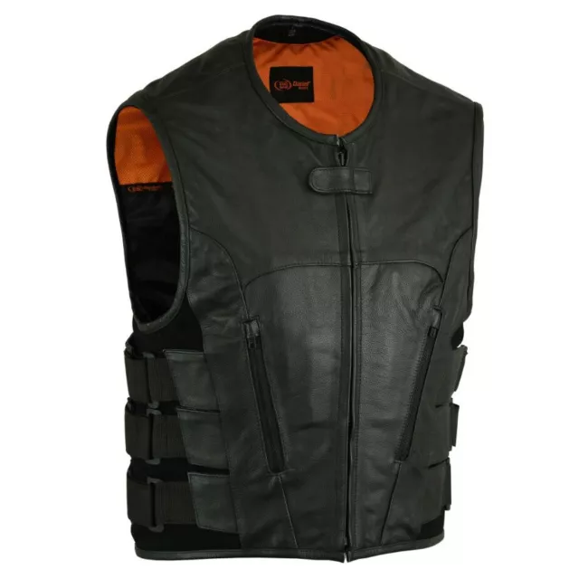 MEN'S MOTORCYCLE BLACK LEATHER VEST  w/ CONCEAL POCKETS CLOSE-OUT SALE - MA11