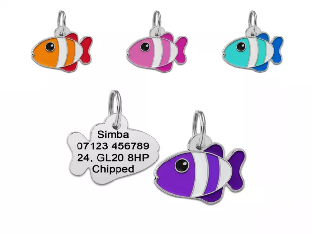 Personalised Fish Shape Dog / Cat Tag ID Tags Engraved with Black & Bold Text