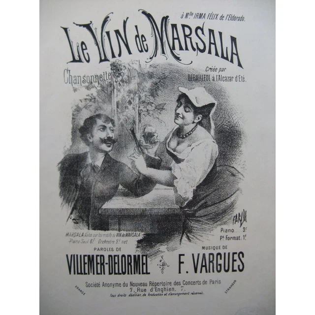 VARGUES Félicien Le Vin de Marsala Chant Piano XIXe