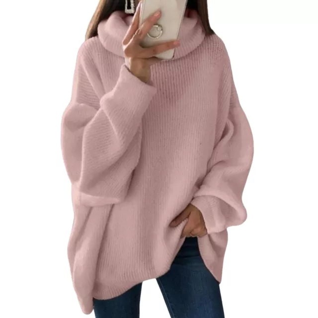 Knitted Sweater Turtleneck Stretchy Solid Basic Oversized Mid-length Women