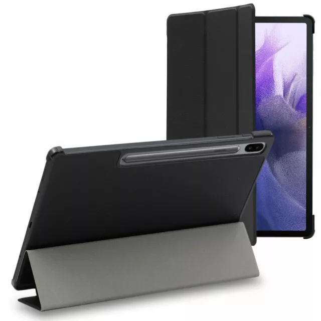 Etui pour Samsung Galaxy Tab S7 FE T730, 5G T736B Coque veille PU SmartCase Noir