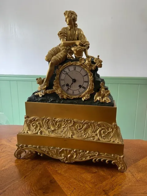 Antique French Early 19th Century Gilded Bronze Mantel Clock