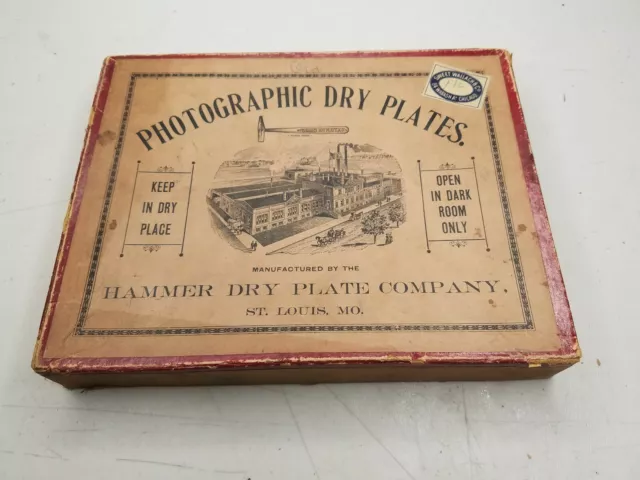 Hammer Dry Plate Co Photographic Dry Glass Plates Box Lid Film Chicago 6.5 x 8.5