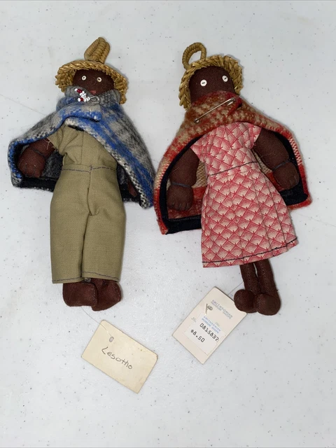 2-Vintage South African from lesotho Ndebele Doll Handmade Folk Art Tribal W/Tag
