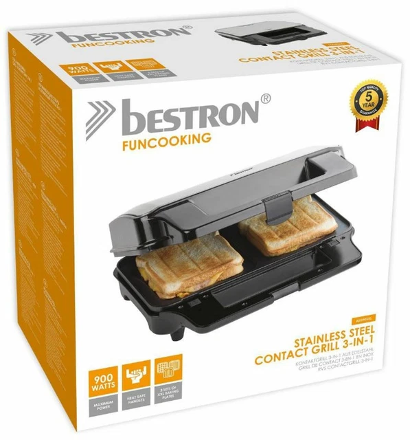Bestron 3-in-1 Kontaktgrill 900 W Schwarz Edelstahl ASG90XXL