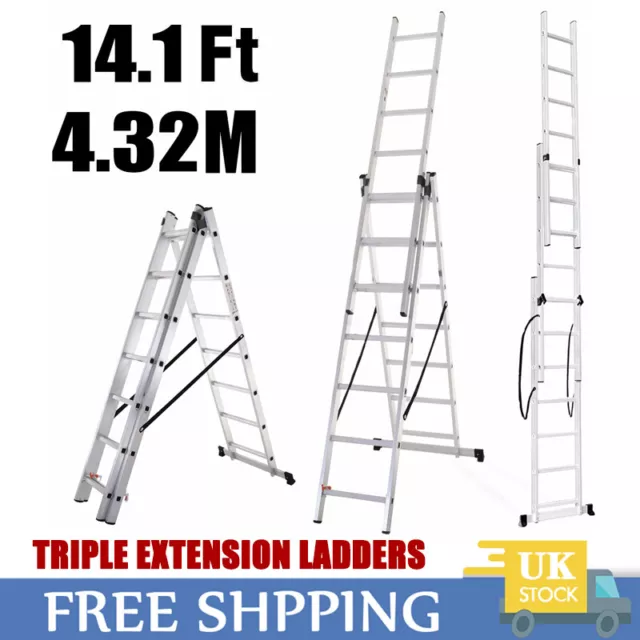 Triple Extension Ladders Professional Trade Working Home 3 IN 1 Aluminium Ladder