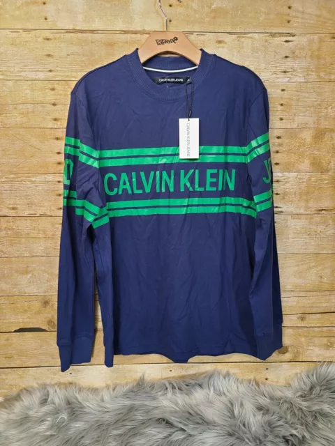 Calvin Klein Jeans Mens S Blue Crew Neck Long Sleeve T-Shirt #B18