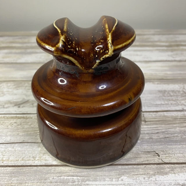 Vintage Locke Hi-Top 77 - Porcelain Power Line Insulator Ceramic Brown - USA 3