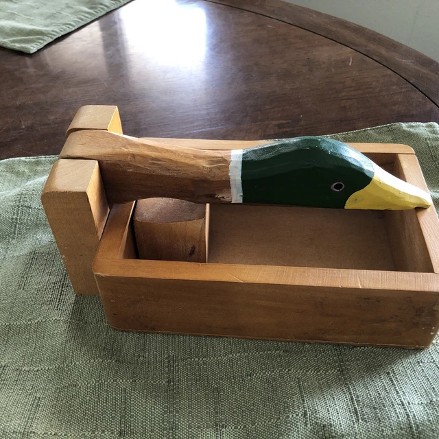 VTG DUCK NUT QUACKER BOX SOLID WOOD HAND PAINTED Duck Germany