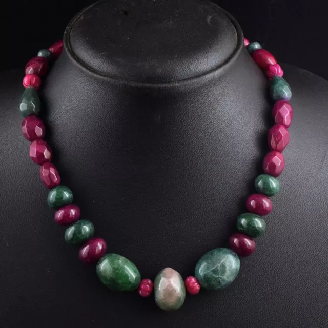 Ultimate Design Red Ruby & Green Emerald 321.00 Cts Beaded Necklace VK 25  E551