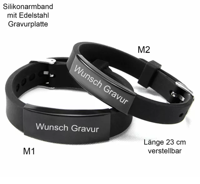 Armband Namen Herren Damen Partner schwarz Silikon Edelstahl + Diamant Gravur