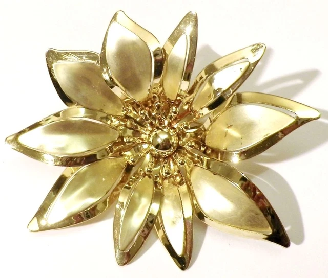 Broche Vintage Années 70 - Fleur émaillée Bleu Et Noir Or - État Parfait