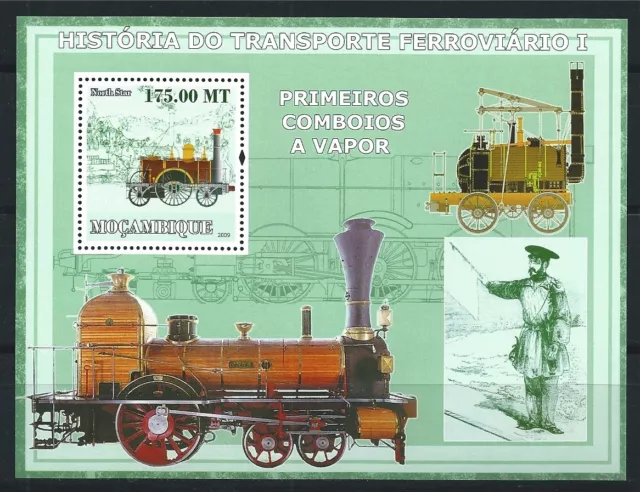 MOZAMBIQUE MOSAMBIK 2009 RAILWAY HISTORY LOCOMOTIVES MNH MiNr: BLOCK 247 A