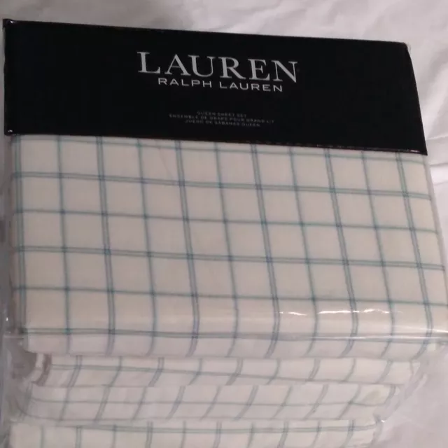 RALPH LAUREN  Millerton Plaid QUEEN SHEET SET BLUE COTTON FLANNEL