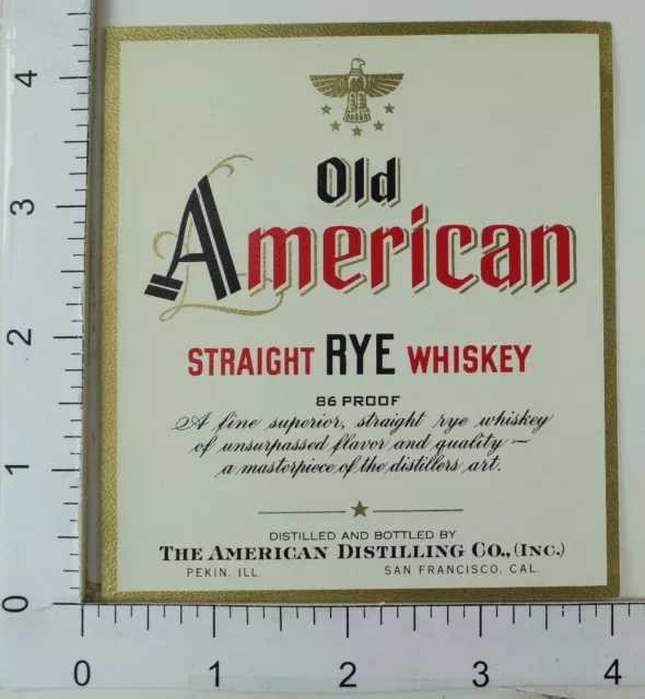1950's-60's Vintage Old American Straight Rye Whiskey Label Bottle