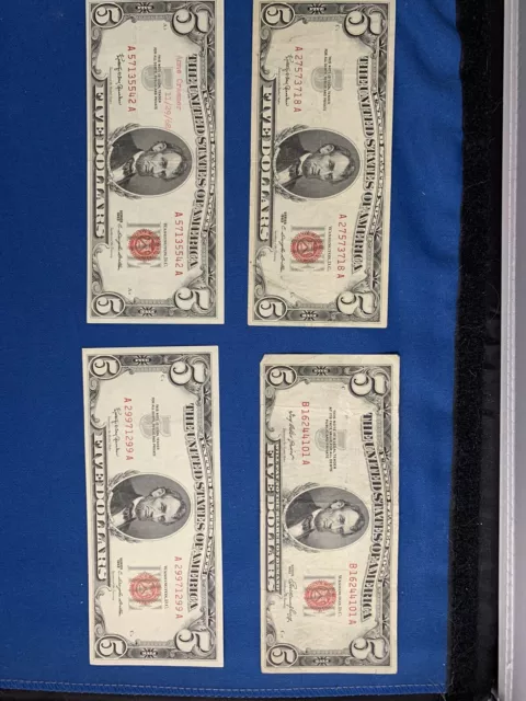 $5 Five Dollar Star Note - (3) 1953 Series Red Seal and (1) 1963 Series Red Seal
