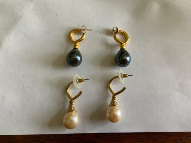 Vintage 14k Gold Plated Pearl MMA Princess Diana Venus Earring 2 sets