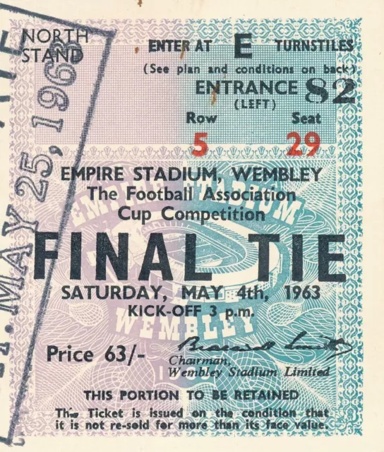 TICKET: FA CUP FINAL 1963 Manchester United v Leicester City - EXCELLENT