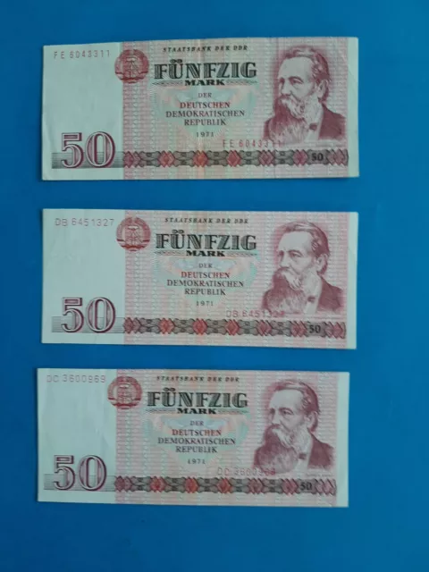 3 x 50 Mark der DDR  / Geldschein Banknote von 1971 '''